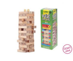 Věž dřevěná s čísly 54 dílků 6,3x6,3x20 cm