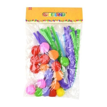 Kreativní sada, plyšové drátky a bambulky, mix barev