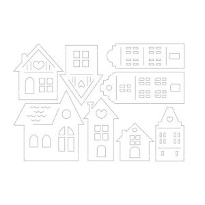 Papírový výřez, domečky, 16 ks