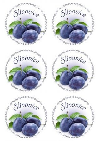 Samolepicí etiketa, Slivovice, 6 ks, kolečko