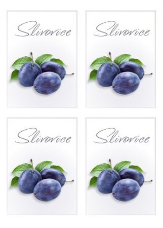 Samolepicí etiketa, Slivovice, 4 ks, obdélník