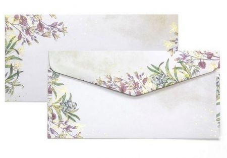 Ozdobné obálky hladké - DL, 120 g/m2, motiv metalických květin, 10 ks   