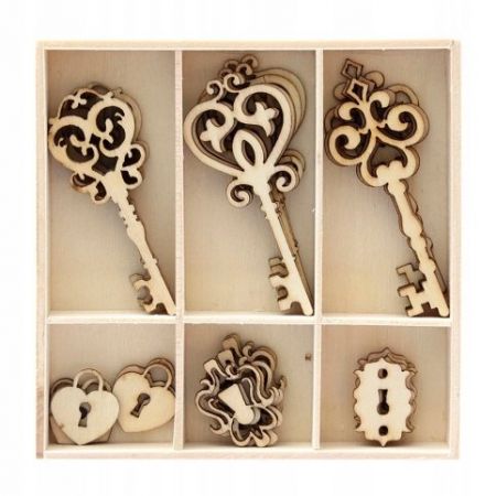 Dekorační dřevěné výřezy - klíče 30 ks 