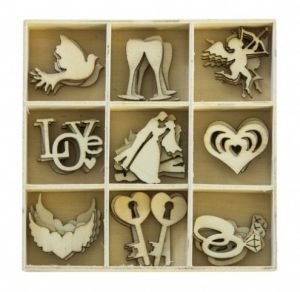 Dekorační dřevěné výřezy svatba 45 ks
