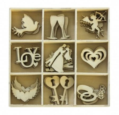 Dekorační dřevěné výřezy svatba 45 ks