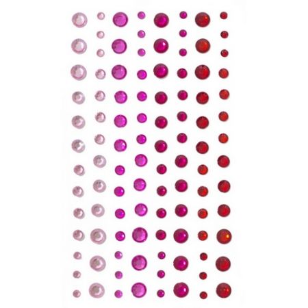 Samolepicí dekorační kamínky - mix velikostí, červené odstíny, 104 ks 