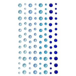 Samolepicí dekorační kamínky - mix velikostí, modré odstíny, 104 ks