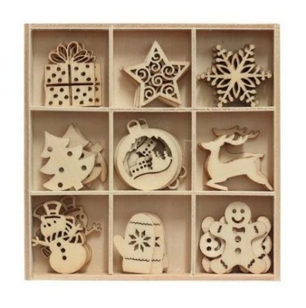 Dekorační dřevěné výřezy vánoční motivy 45 ks