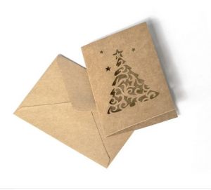 Sada přání s obálkou Kraft - 5x obálka 7 x 10 cm, 5x přání, vánoční stromek