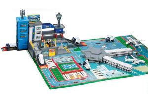 Garáž letiště set 4 auta a letadlo kov 87x60x30 cm