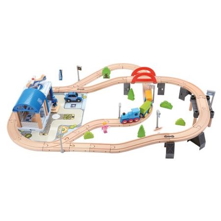Dřevěná vláčkodráha s mostem 90ks