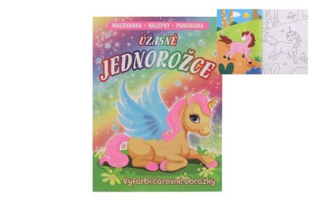 Maľovanky + nálepky + panoráma Úžasné jednorožce SK verzia 23x31cm