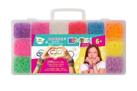 Kreativní sada Udělej si svůj náramek - pletací stav s doplňky v plastové krabici 28x17x6c