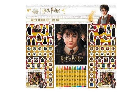 Samolepkový set 500ks Harry Potter s blokem a voskovkami 12ks v sáčku