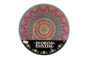 Kreativní sada diamantové malování mandala - květina zelená na kulatém plátně 30cm