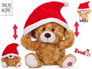 Take Me Home medvěd plyšový 29-36cm nasazující si santovskou čepici na baterie, zvuk 12m+
