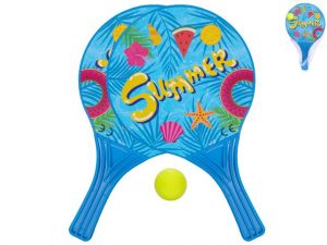 Pálky plážové 37,5cm modré 2ks s míčkem 4cm v síťce