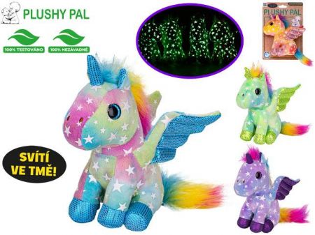 Plushy Pal jednorožec plyšový 15cm sedící s křídly svítící ve tmě 4barvy 0m+ na kartě