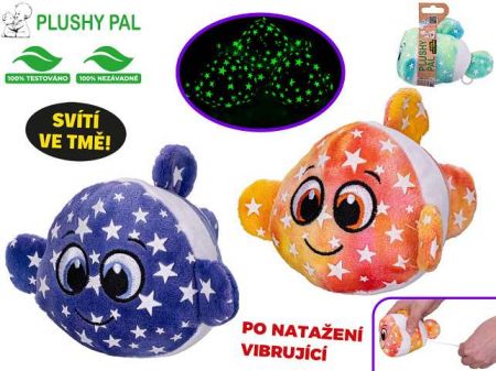 Plushy Pal ryba plyšová 10cm po natažení vibrující svítící ve tmě 3barvy v objímce