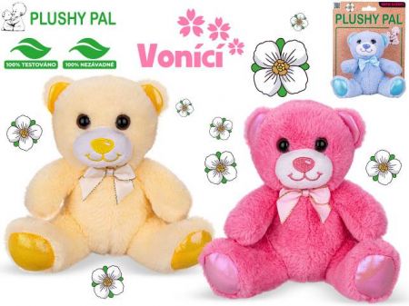 Plushy Pal medvěd plyšový 15cm sedící s mašlí vonící 3barvy 0m+ na kartě