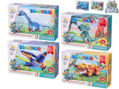 Stavebnice dinosaurus 62-76ks v krabičce 6druhů