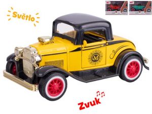 Auto old timer 11cm 1:36 kov na baterie na zpětný chod se světlem a zvukem 3barvy v krabič