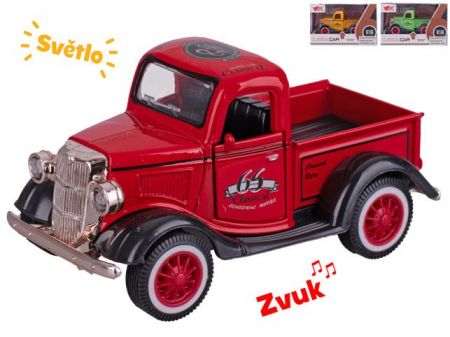 Auto old timer 11cm kov na baterie na zpětný chod se světlem a zvukem 3barvy v krabičce