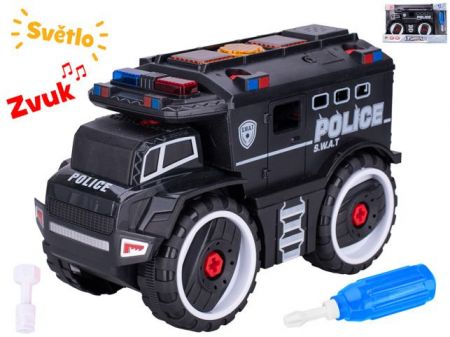 Auto policejní šroubovací 24cm na baterie se světlem a zvukem v krabičce