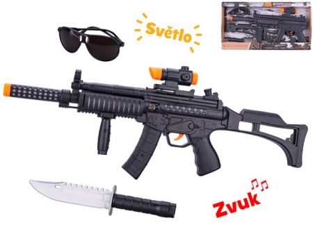 Samopal 44cm na baterie se světlem a zvukem s doplňky 3ks v krabičce