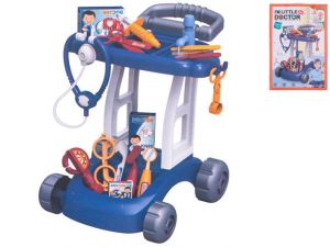 Vozík doktorský 37x31x37,5cm modrý s doplňky v krabičce