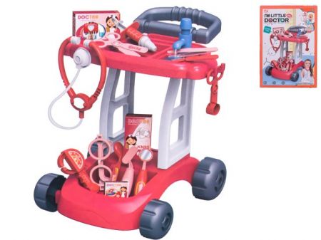 Vozík doktorský 37x31x37,5cm červený s doplňky v krabičce