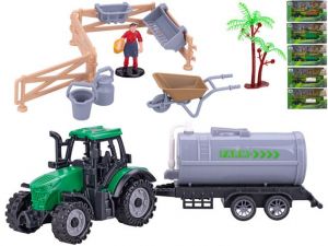 Traktor s vlečkou 19cm volný chod s doplňky 5druhů v krabičce