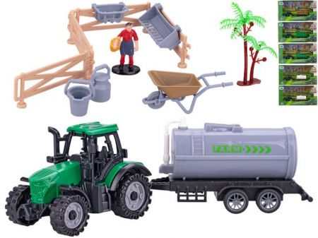 Traktor s vlečkou 19cm volný chod s doplňky 5druhů v krabičce