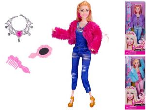 Panenka 29cm v kožíšku s doplňky 3barvy v krabičce