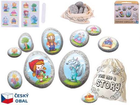 Červená karkulka pohádková sada kamínků se samolepkou 10ks v krabičce