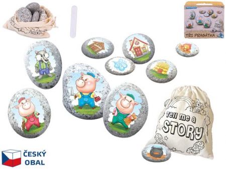 Tři malá prasátka pohádková sada kamínků se samolepkou 10ks v krabičce
