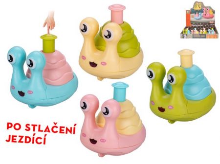 Hlemýžď 7cm po stlačení jezdící 4barvy