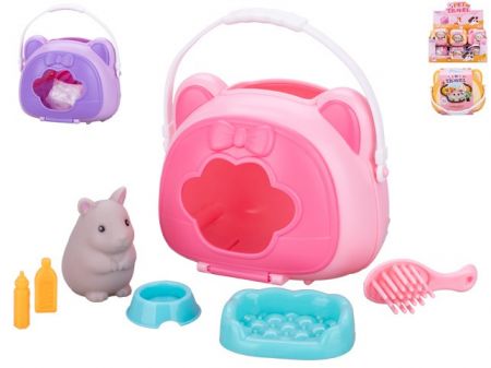 Zvířátko 4,5-6cm s přepravkou a doplňky 3druhy 3barvy