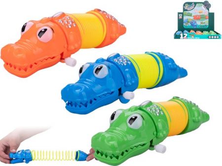 Krokodýl natahovací 17-60cm na klíček po natažení jezdící 3barvy