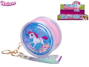 Unicorn mini kabelka holografická 8,5cm se třpytkami s přívěskem na klíče