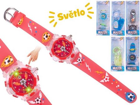 Hodinky náramkové analogové chlapecké na baterie se světlem 6druhů v krabičce