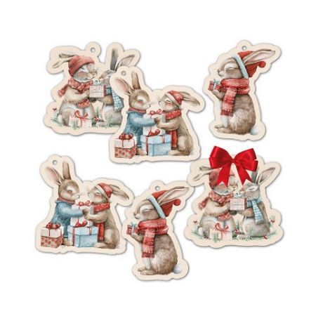 ALBI Dárková visačka 6 ks - Vánoční zajíčci