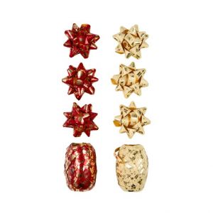 ALBI Set kokard a stuh - Zlato-červený s potiskem