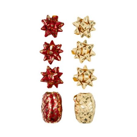 ALBI Set kokard a stuh - Zlato-červený s potiskem