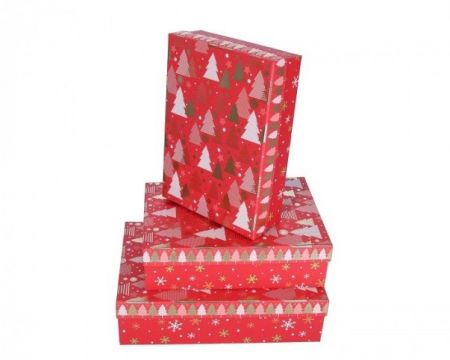 Dárková krabička vánoční červená se stromečky velká