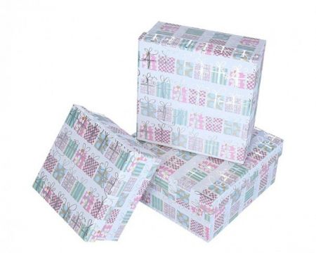 Dárková krabička pastelové s motivem dárků střední