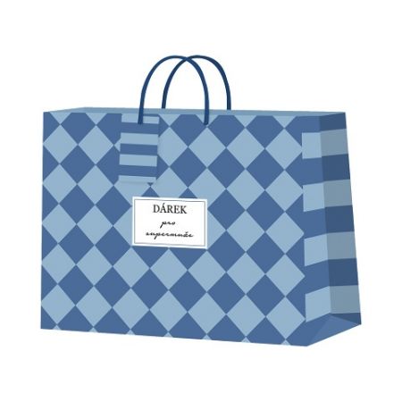ALBI Dárková taška horizontální velká - Modrá šachovnice (32,4 × 12,7 × 26 cm)