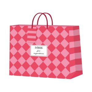 ALBI Dárková taška horizontální velká - Červeno-růžová šachovnice (32,4 × 12,7 × 26 cm)
