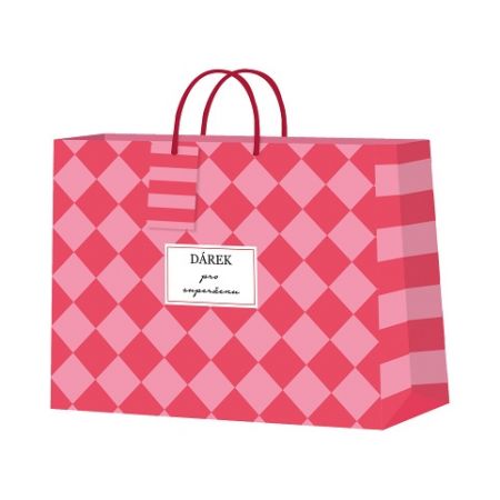 ALBI Dárková taška horizontální velká - Červeno-růžová šachovnice (32,4 × 12,7 × 26 cm)