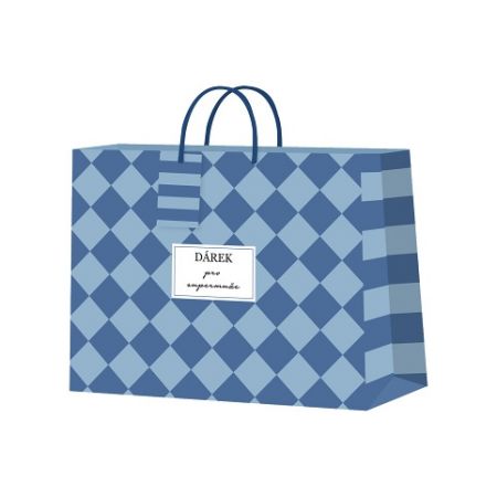 ALBI Dárková taška horizontální malá - Modrá šachovnice (22,9 × 9,8 × 17,8 cm)